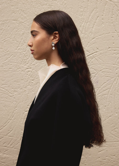 Two Forms Earrings, Single Pearl