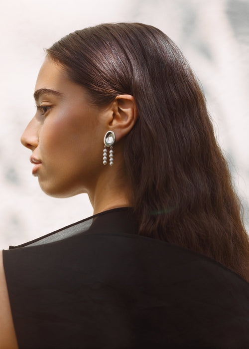 Two Forms Earrings, Pearl Rows