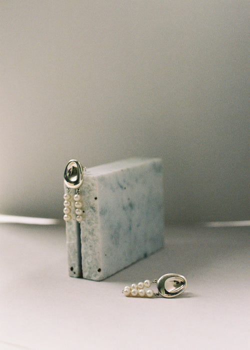 Two Forms Earrings, Pearl Rows