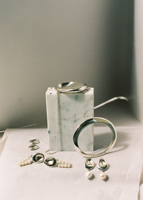 Two Forms Earrings, Pearl Rows